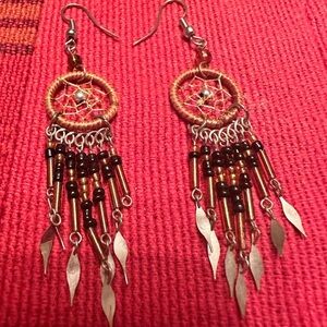 Dreamcatcher Earrings with Silver and Brown Accents